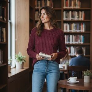 2 Pack! croft & barrow Cable Knit V-Neck & crew neck Sweater in Burgundy & Pink